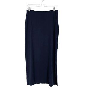 Moschino Navy Maxi Skirt Jersey Stretch Knit Side Slits Made in Italy IT46/US12